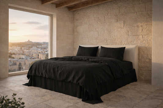 Black Linen Bedding Set