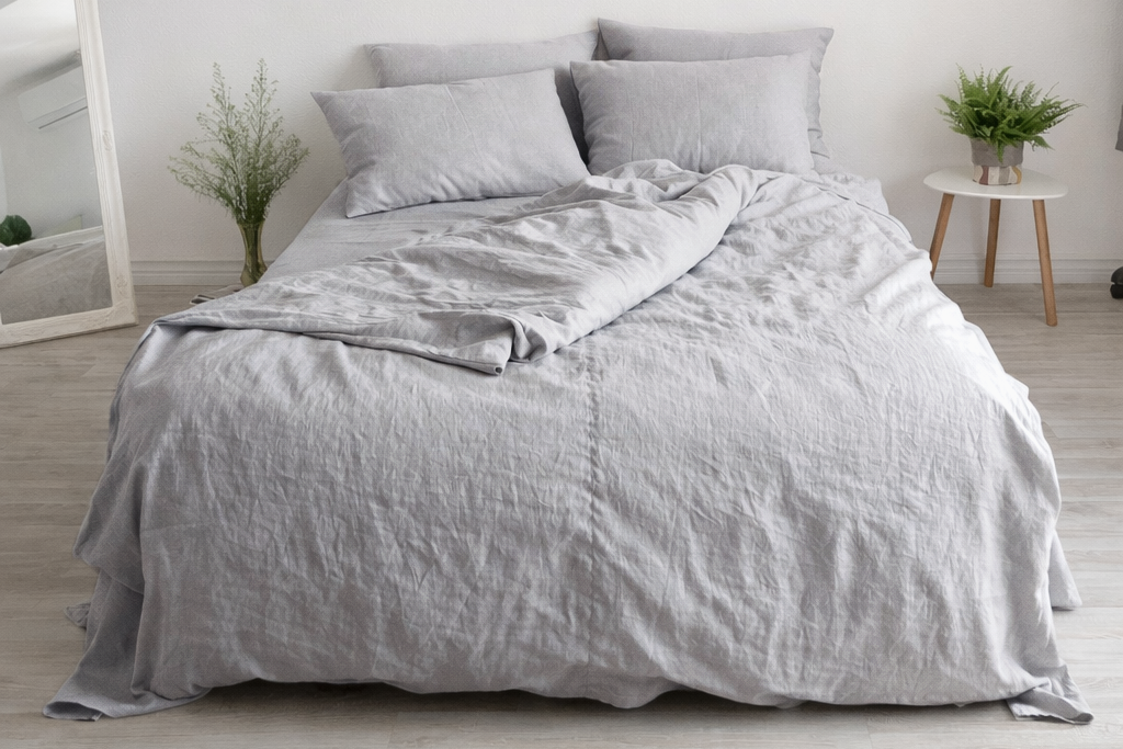 Light Grey Linen Bedding Set